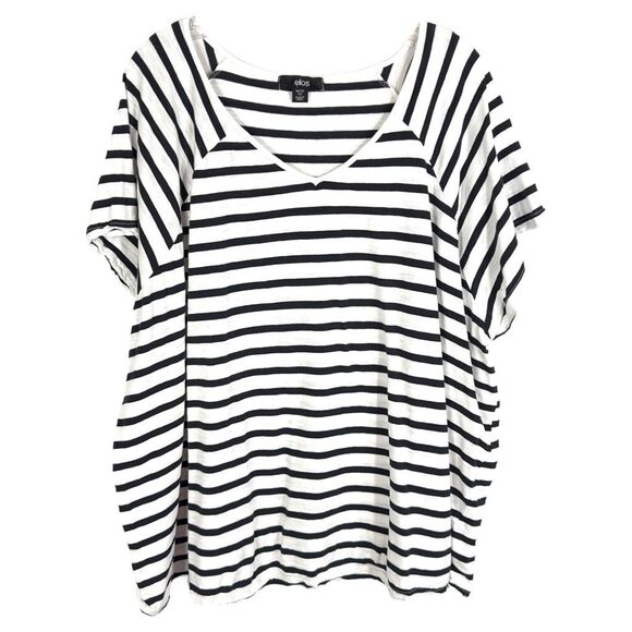 Ellos Plus Size 30W 32W Top 3X Rounded V Neck Tee Black White Striped 717‎ - Picture 5 of 15